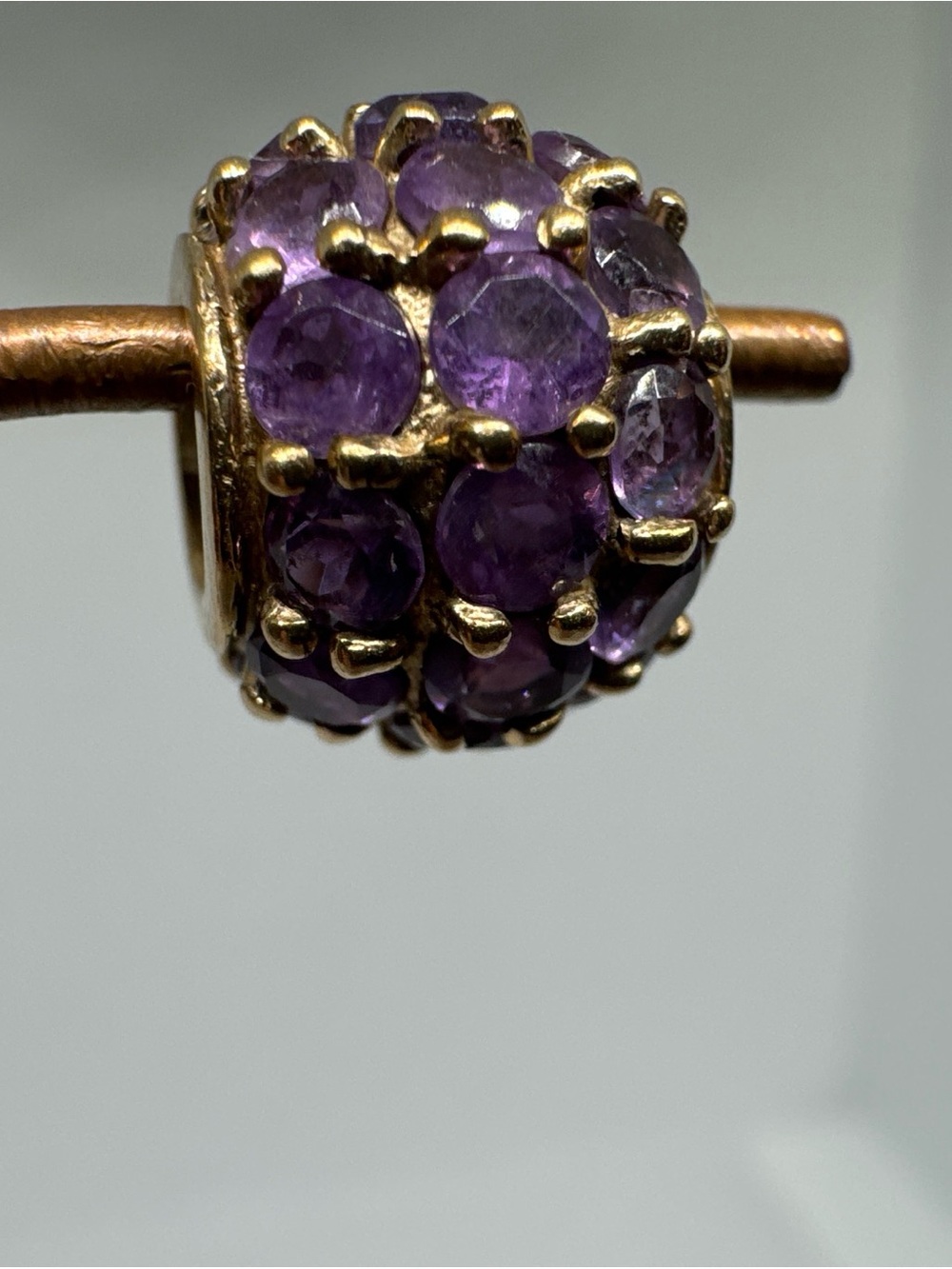 10k Yellow Gold Gemstone Bead Charm Pendant Purple Amethyst, February Birthstone - Picture 2 of 12